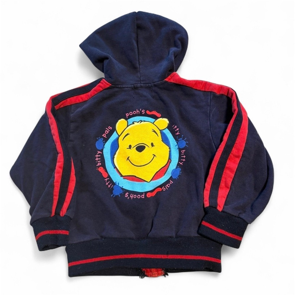 Vintage Winnie The Pooh Bugs Hooded Zip Jacket Toddler Navy Red Disney 2T